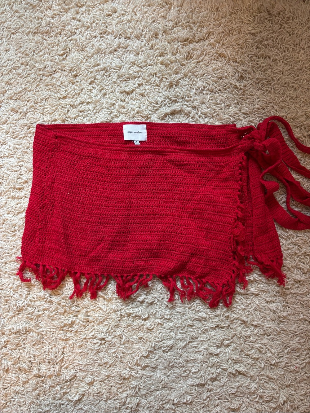 Red Crochet Fringe Wrap Skirt